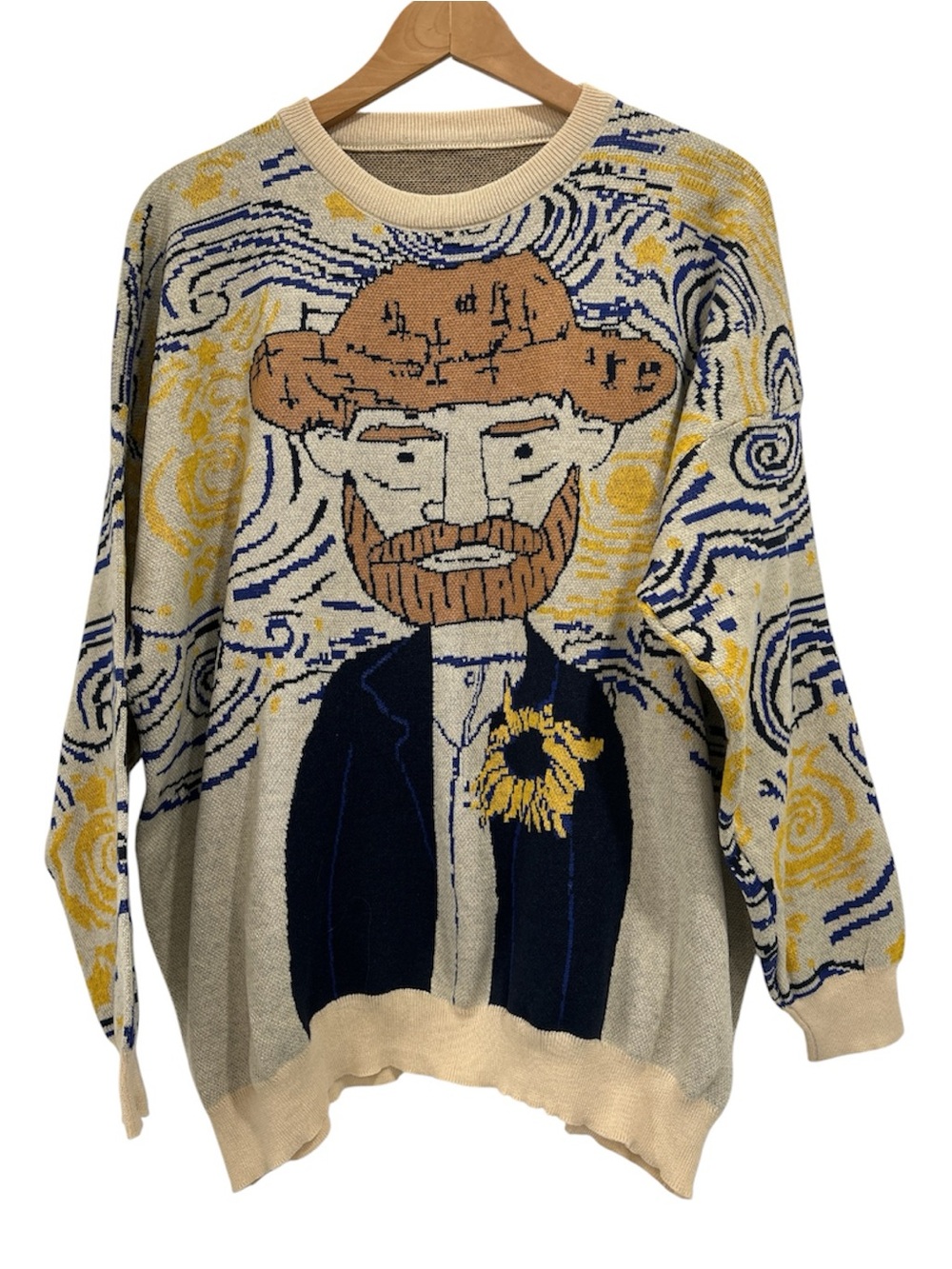 Vincent Van Gogh Artist Knit Starry Night Sunflower Crew Neck Sweater